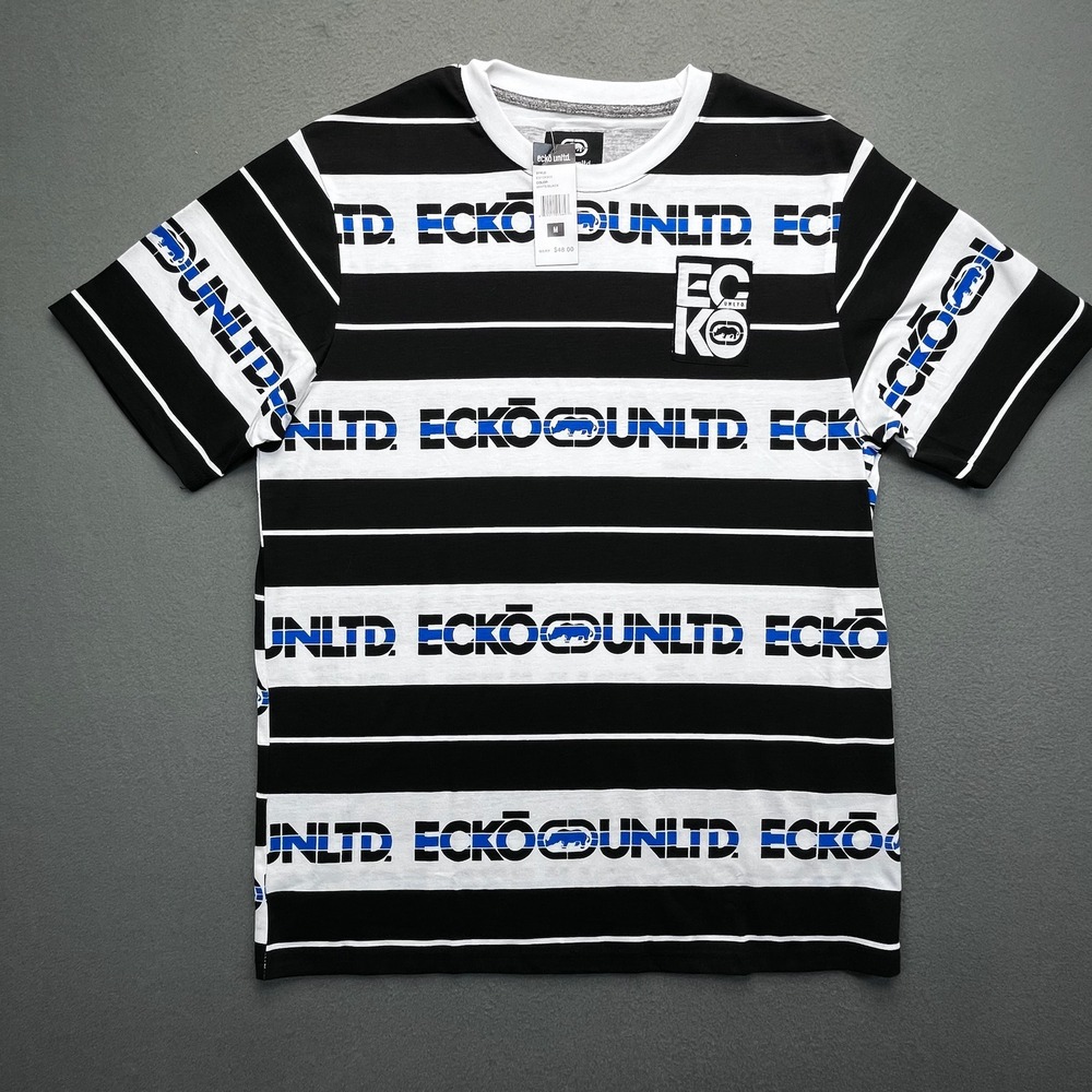 Ecko Unltd Black White Stripe Pocket T Shirt Mens Size M